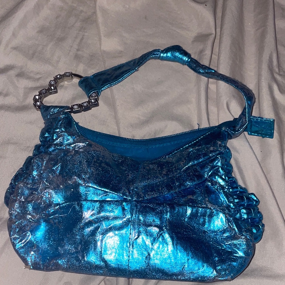 Metallic Blue Women’s Shoulder Bag - Shimmer Finish